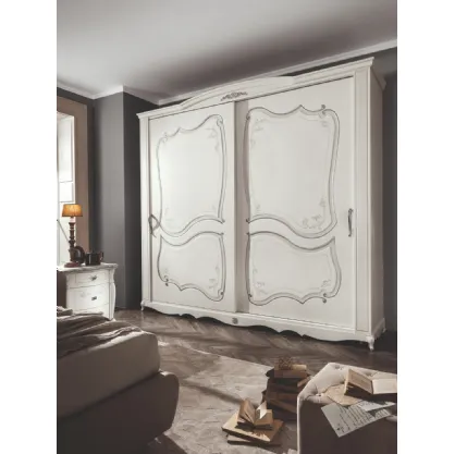 Armadio a 2 ante scorrevoli in laccato Bianco con decori argentati Sirio di Euro Design