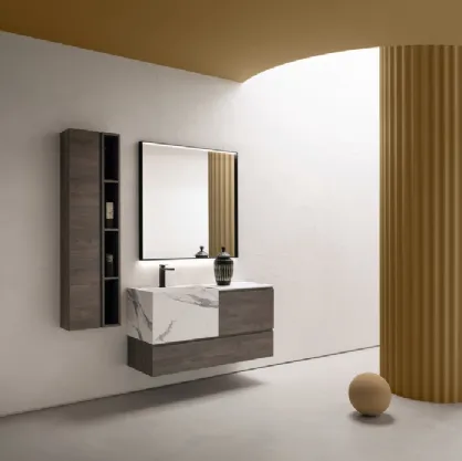 Mobile da Bagno sospeso in nobilitato effetto legno con vasca in HPL effetto marmo B-GO BG011 di Compab