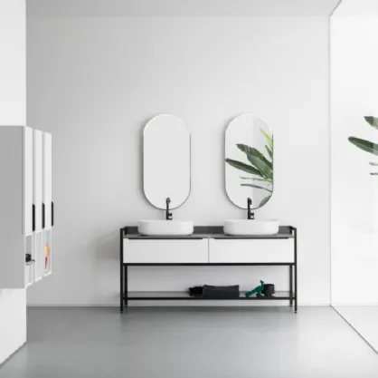 Mobile Bagno da appoggio in nobilitato laccato bianco opaco con piano in gres B201 BD003 di Compab