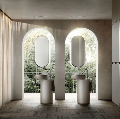 Mobile da Bagno a terra in laccato Metal Color Titanio opaco con lavabo in Cristalplant Cubik 10 di Ideagroup