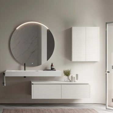 Mobile da Bagno sospeso in rovere laccato neve Dolcevita 06 di Ideagroup