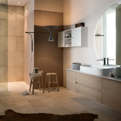 Mobile da Bagno sospeso in rovere con piano in marmo INK PRESTIGE NK19 di Compab