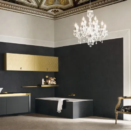 Mobile da Bagno sospeso in laccato opaco e oro con piano in cristallo JACANA LUXURY JA26 di Compab