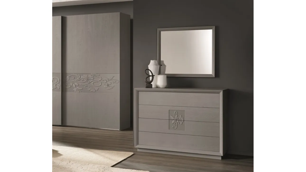 Comò Frassino Grey con decoro intarsiato centrale di Euro Design