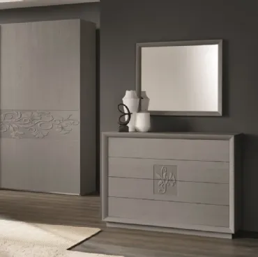 Comò Frassino Grey con decoro intarsiato centrale di Euro Design