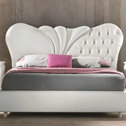 Letto con testiera impreziosita da luminosi cristalli Swarovski Fiocco Bianco di Euro Design