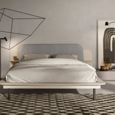 Letto in laccato opaco con testiera in tessuto Secret di Mab
