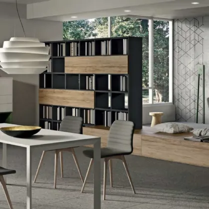 Libreria in materico rovere nodato miele e melaminico BK04-1 di Cinquepuntozero