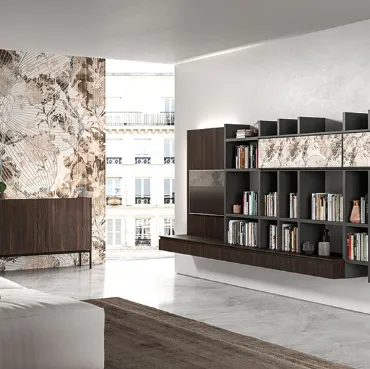 Libreria sospesa BK06 in melaminico e materico rovere di Cinquepuntozero