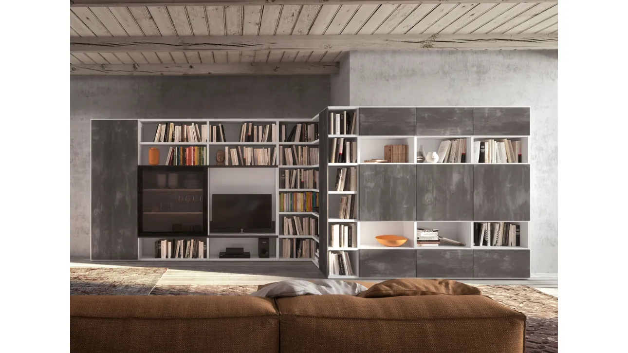 Libreria in laccato bianco con decori industrial Sistema 14 di Mab
