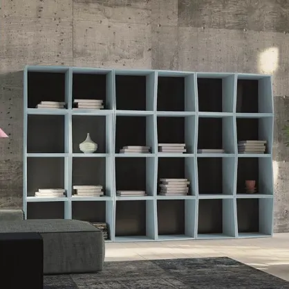 Libreria a muro Unikawood 26 in legno laccato opaco azzurro di Fratelli Mirandola