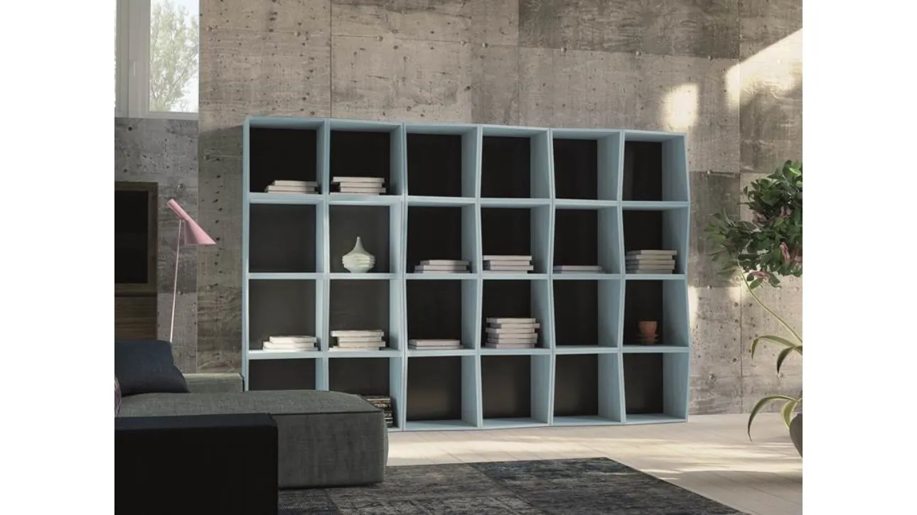 Libreria a muro Unikawood 26 in legno laccato opaco azzurro di Fratelli Mirandola