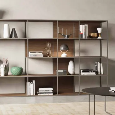Libreria a muro in laccato opaco con parti in frassino Grafic 04 di Orme