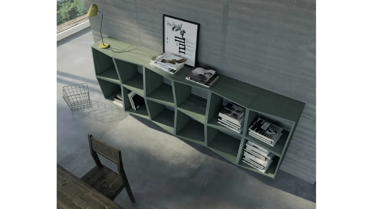 Libreria a muro Unikawood 01 in legno laccato opaco verdone di Fratelli Mirandola