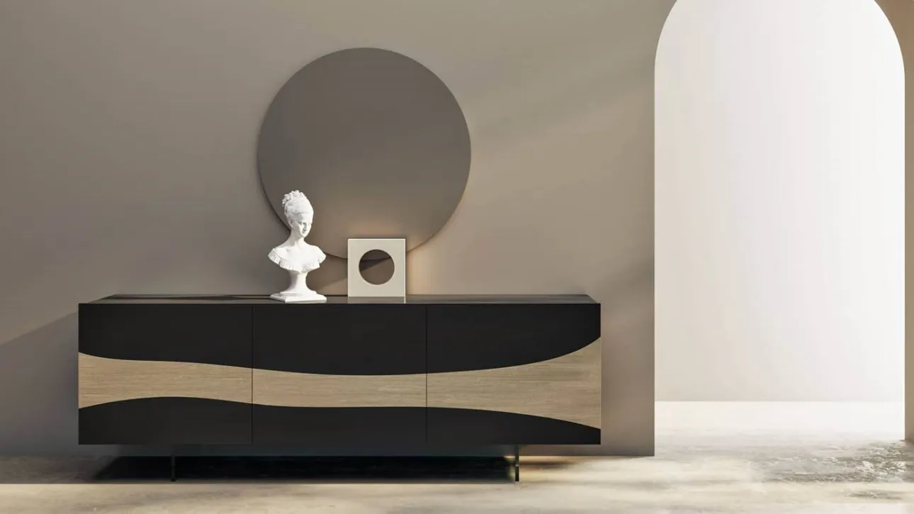 Madia moderna Nilo in rovere e laccato opaco con piedi in plexiglass di Fratelli Mirandola