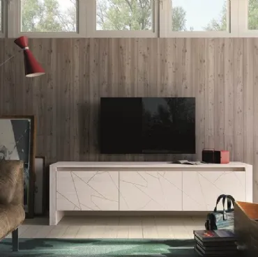 Porta tv Diagona in legno massello di abete laccato a tre ante di Fratelli Mirandola