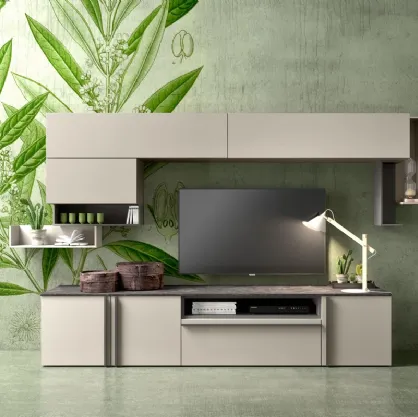 Parete Attrezzata in laccato opaco con top in finitura brown marble di Mab