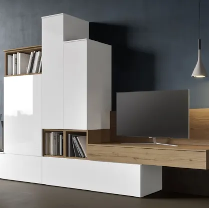 Parete Attrezzata dal design moderno in laccato lucido e legno Comp 31 di Mab