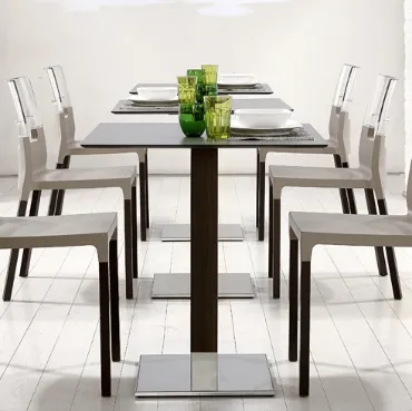 Tavolo quadrato con base in acciaio inox satinato Natural Tiffany di Scab Design