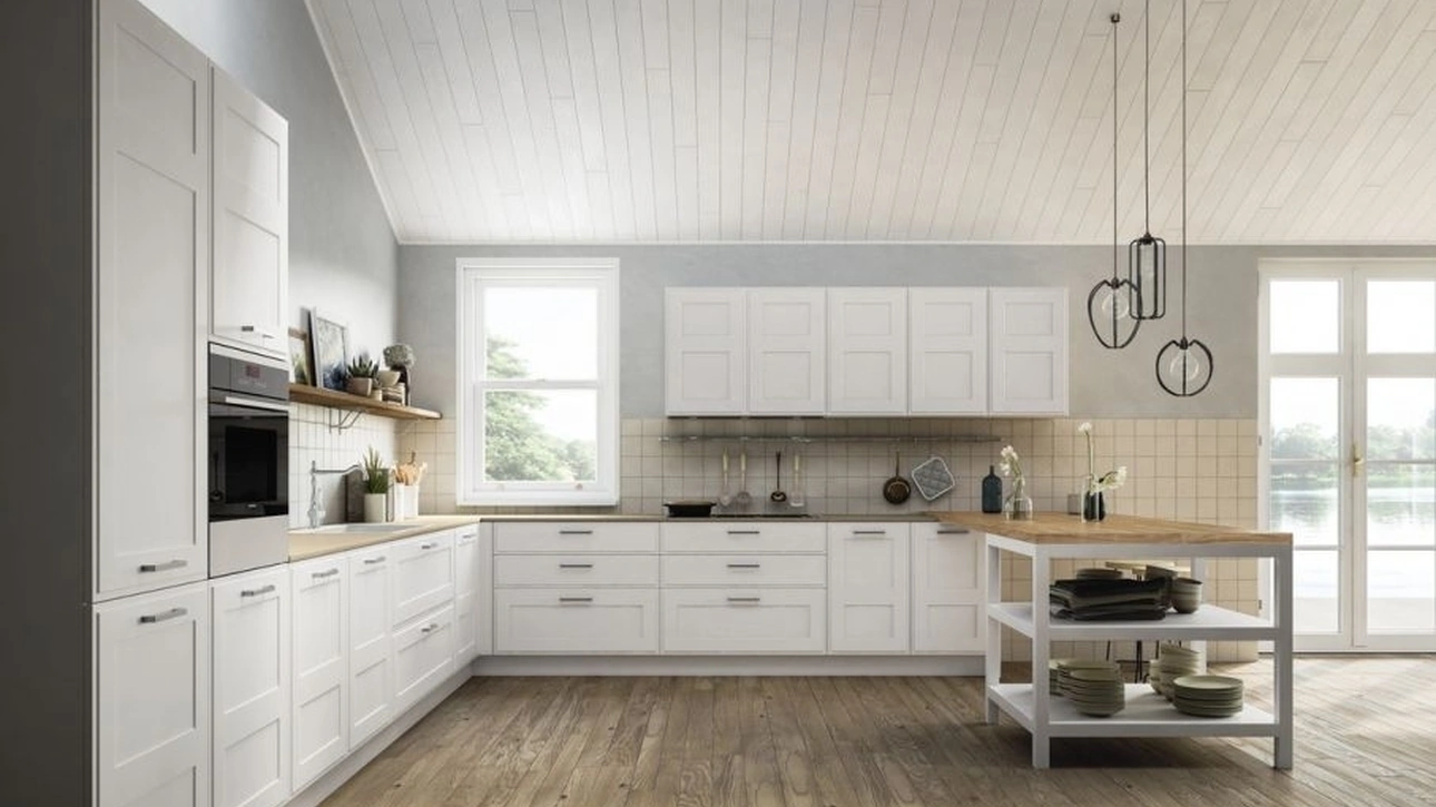 Cucina Classica angolare con penisola Canova comp 03 in laccato Bianco di Lyons Cucine