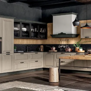 Cucina Classica angolare in Frassino Decapè con penisola in impiallacciato Rovere tinto Naturale Romantica 02 di Gentili Cucine