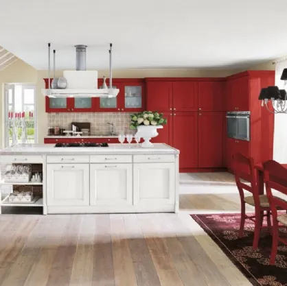 Cucina Classica Martina comp 01 in Rosso Decape e Bianco poro aperto di Lyons Cucine
