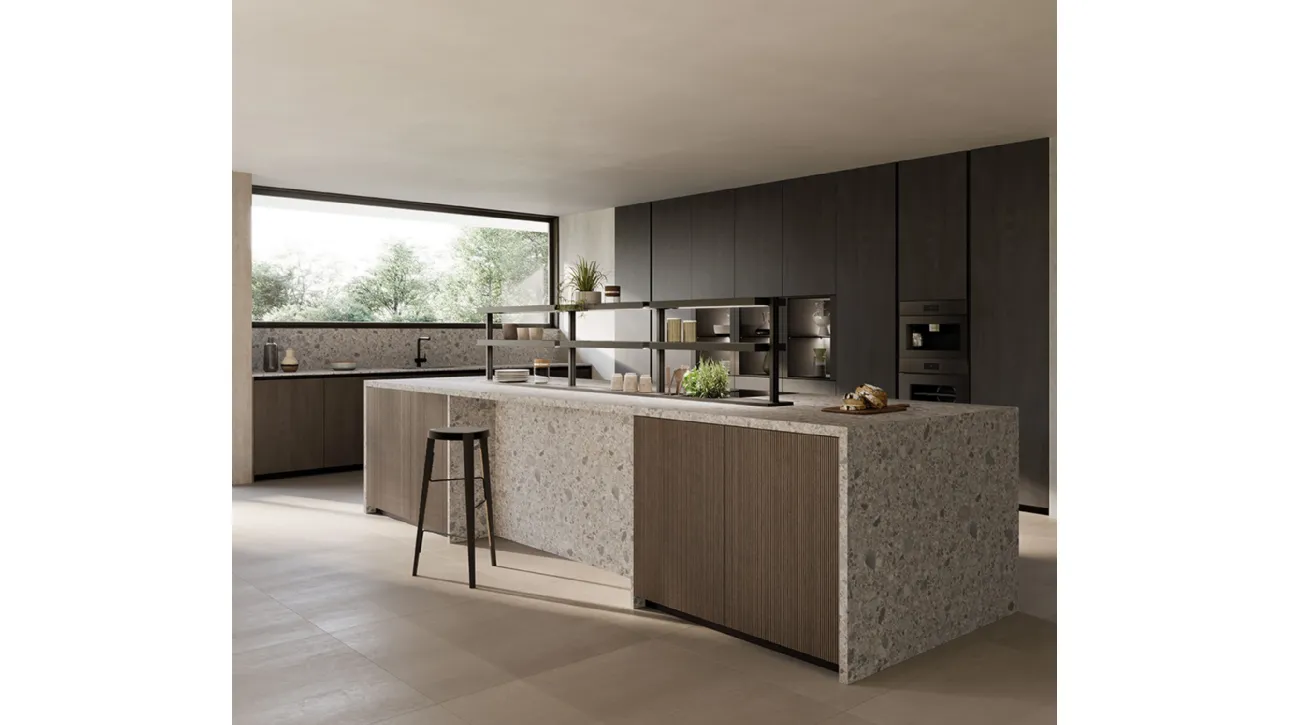 Cucina Design con isola in Rovere Plissè e Hpl Kate HPL di Zecchinon Cucine