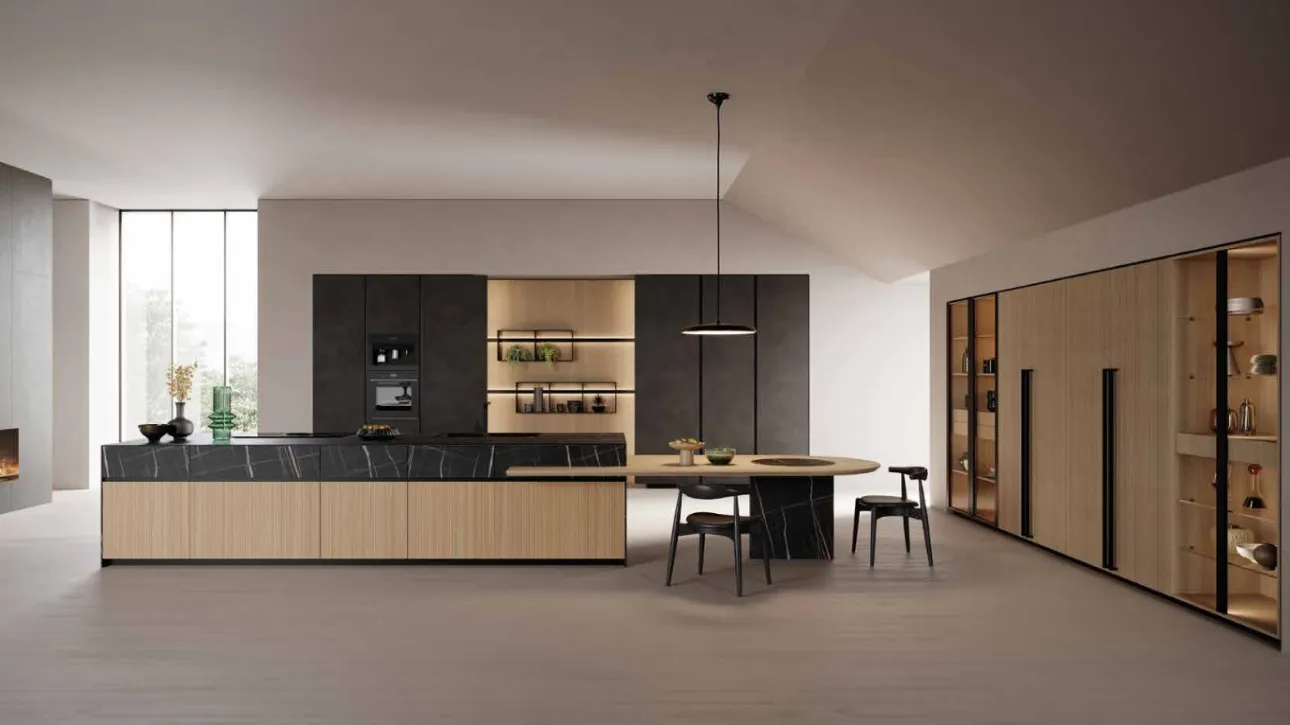 Cucina Design in rovere plissè con piano in Hpl Kate Rovere di Zecchinon Cucine