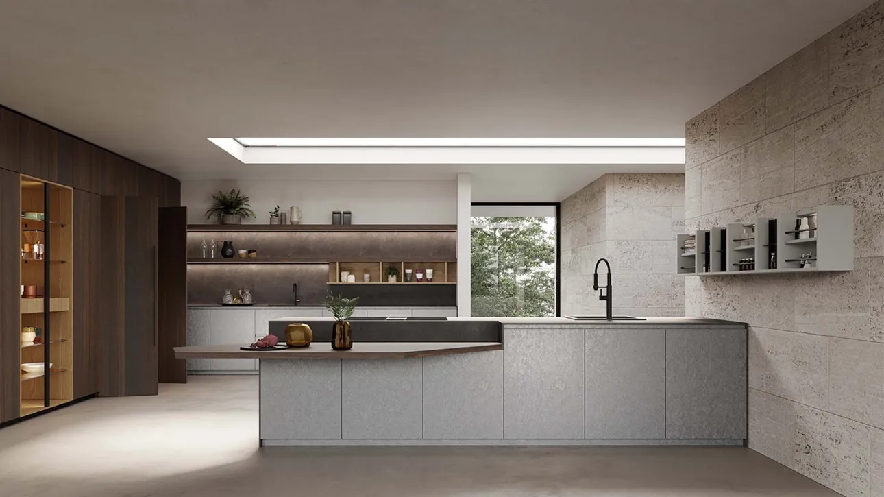 Cucina Design con anta in alluminio laccato Roccia e piano in Dekton T80 Roccia di Zecchinon Cucine