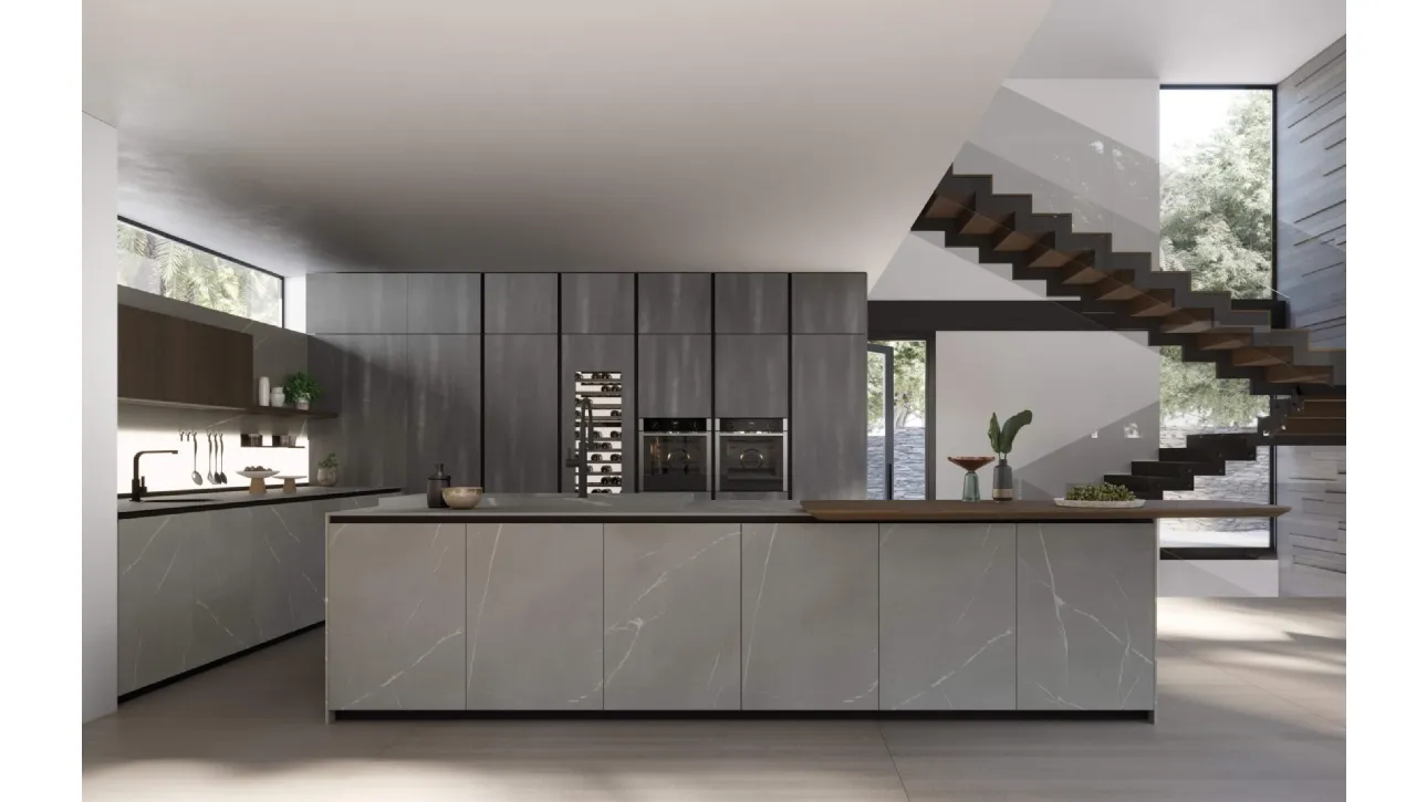 Cucina Design con isola T70 02 in laminato finitura pietra piasentina di Zecchinon Cucine