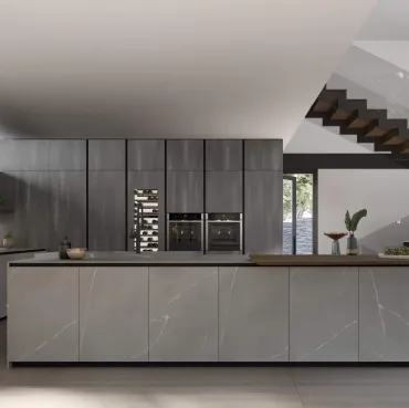 Cucina Design con isola T70 02 in laminato finitura pietra piasentina di Zecchinon Cucine