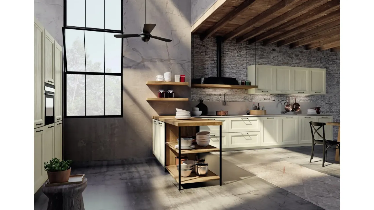 Cucina Moderna lineare Charme in legno di abete spazzolato con anta a telaio di Fratelli Mirandola