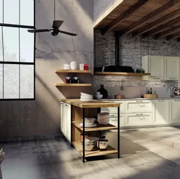 Cucina Moderna lineare Charme in legno di abete spazzolato con anta a telaio di Fratelli Mirandola