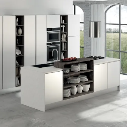 Cucina Moderna con isola City composizione 01 in laminato Bianco di Di Iorio