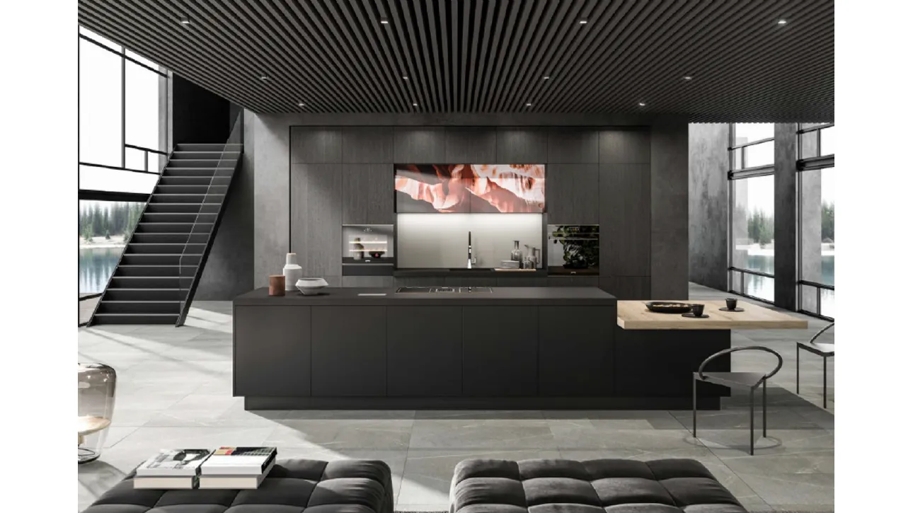 Cucina Moderna con isola Cuka composizione 06 in legno impiallacciato e laccato opaco di Di Iorio