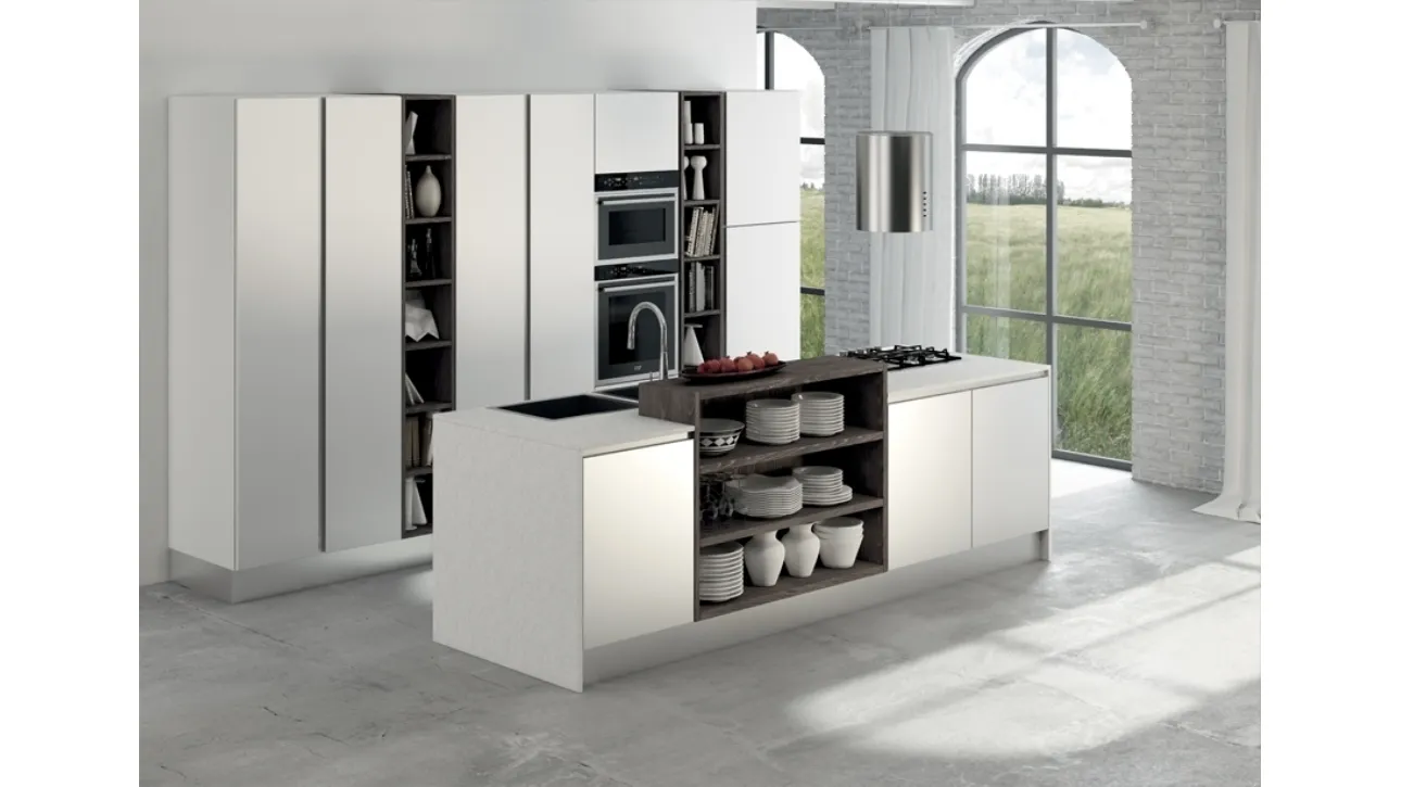 Cucina Moderna con isola City composizione 01 in HPL Bianco di Di Iorio