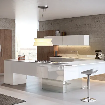 Cucina Moderna con penisola City composizione 03 in vetro di Di Iorio