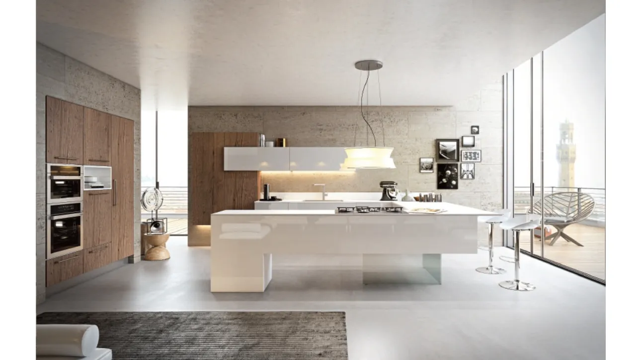 Cucina Moderna con penisola City composizione 03 in vetro di Di Iorio