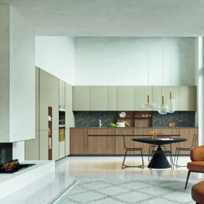 Cucina Moderna Energy comp 03 in Noce Caldo e laccato Canapa di Lyons Cucine