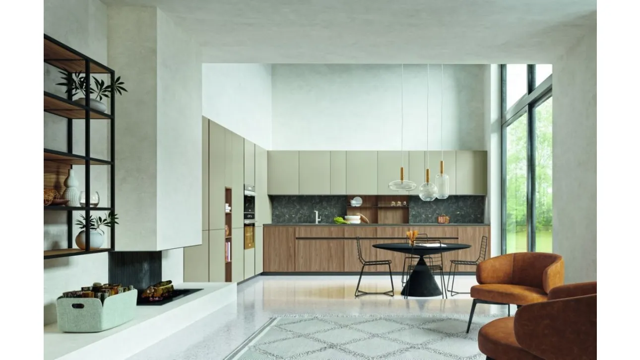 Cucina Moderna Energy comp 03 in Noce Caldo e laccato Canapa di Lyons Cucine