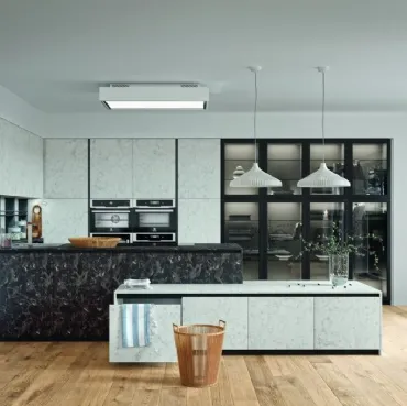 Cucina Moderna Energy comp 06 in Pietra Bianca e Pietra Nera di Lyons Cucine