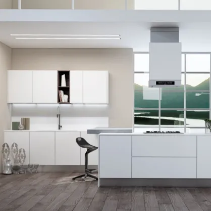 Cucina Moderna con isola Gliss composizione 01 in laminato Bianco di Di Iorio