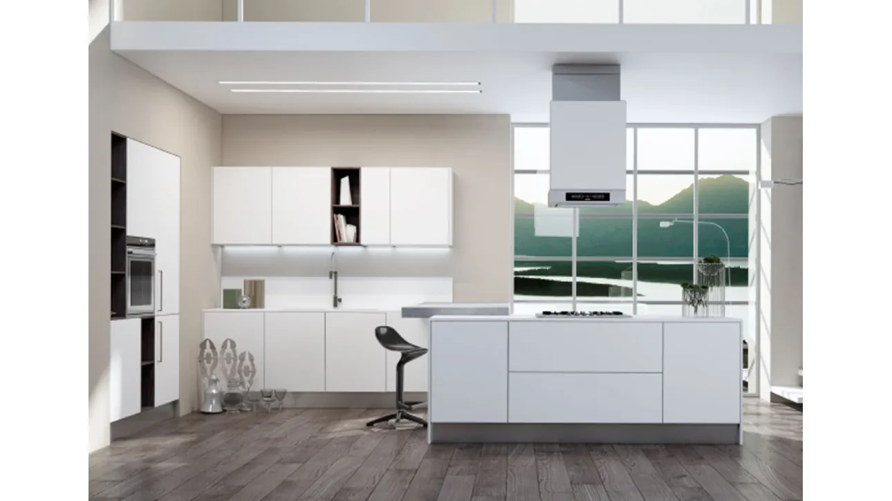 Cucina Moderna con isola Gliss composizione 01 in laminato Bianco di Di Iorio