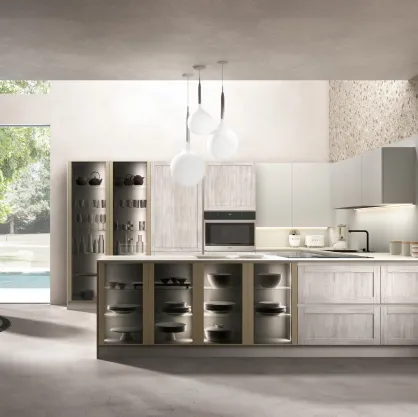 Cucina Moderna con penisola Kira e Sigma comp 08 in finitura Rovere Cenerino di Lyons Cucine