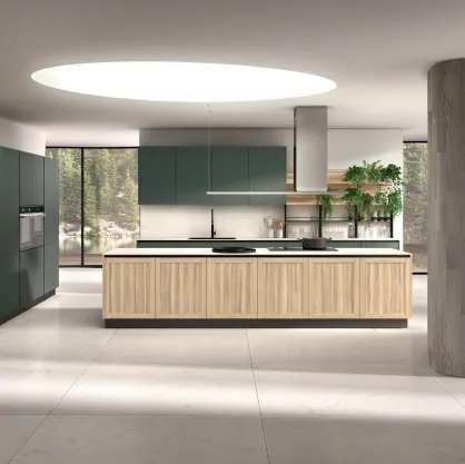 Cucina Moderna Kira e Sigma comp 09 in Frassino Biondo e Verde Alga di Lyons Cucine