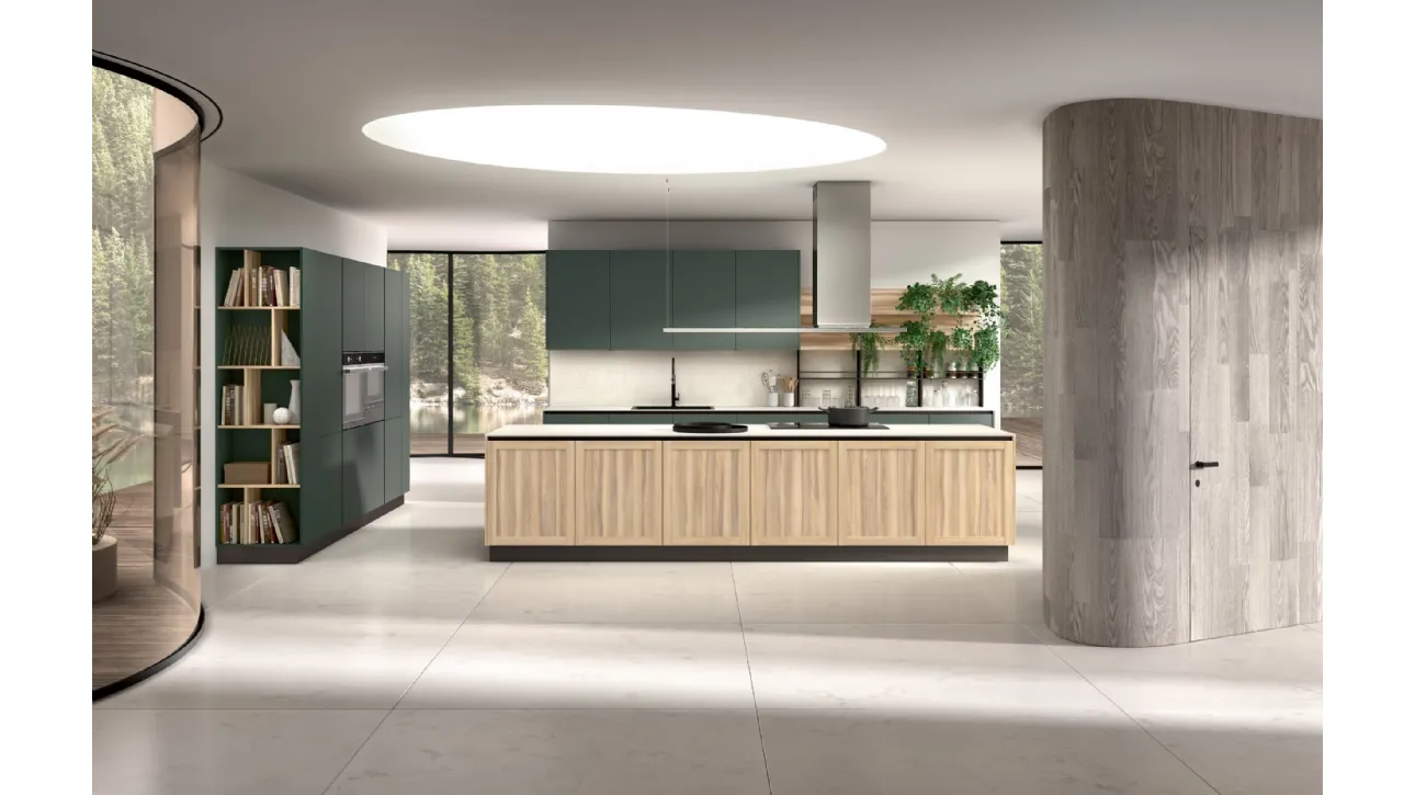 Cucina Moderna Kira e Sigma comp 09 in Frassino Biondo e Verde Alga di Lyons Cucine