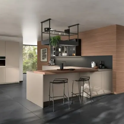 Cucina Moderna con penisola Kira e Sigma comp 05 in Taupe opaco di Lyons Cucine