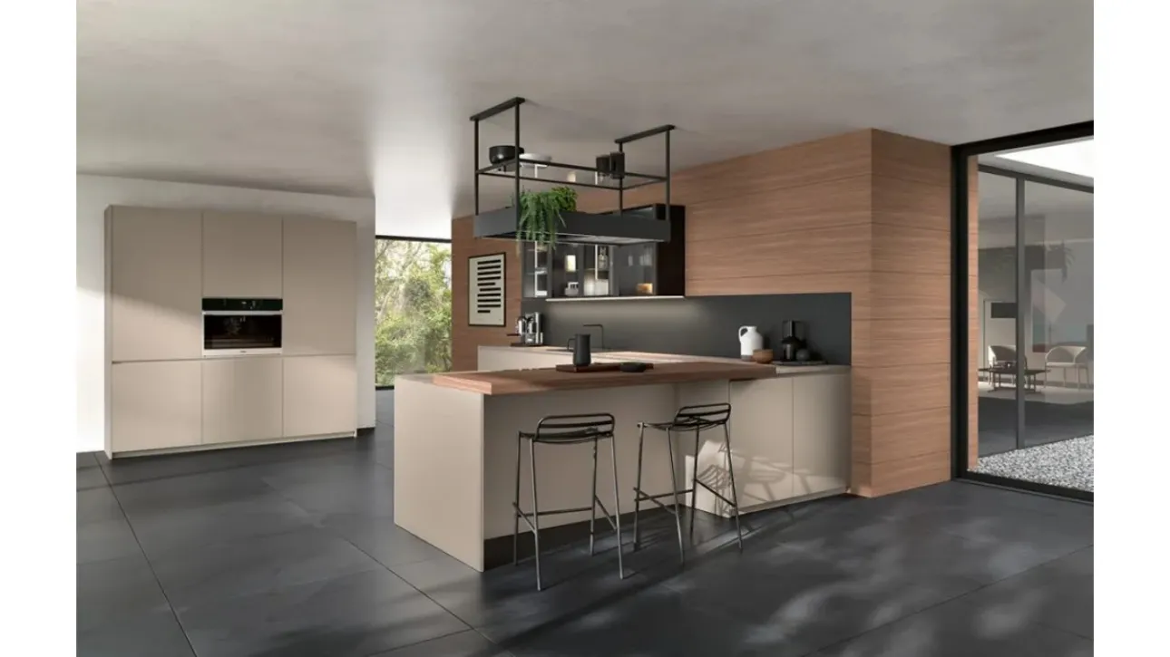 Cucina Moderna con penisola Kira e Sigma comp 05 in Taupe opaco di Lyons Cucine