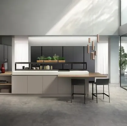 Cucina Moderna con penisola Kira e Sigma comp 06 in Grigio Minerale di Lyons Cucine