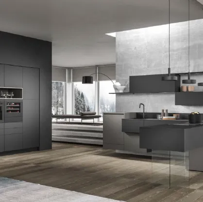 Cucina Moderna con penisola Petty in Pet Grigio e Marrone di Di Iorio